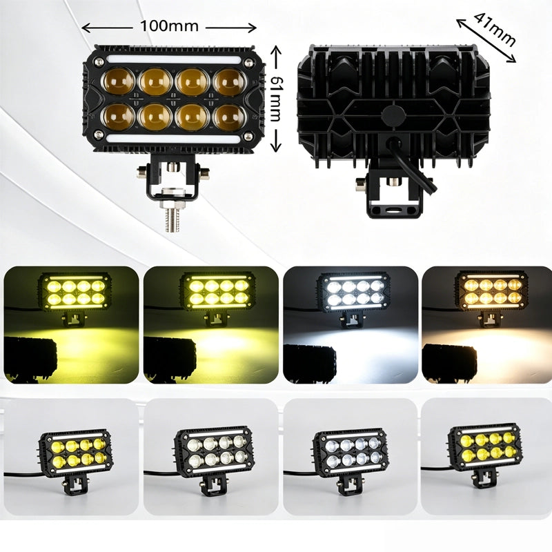 JP-V103 Series Đèn Lưới LED 8 Viên Hai Hàng Cho Ô Tô – Đèn Flash Vàng & Trắng + RGB Trên Dưới, Công Suất 60W, 6000LM, 3500-6000K, Điện Áp 12-48V