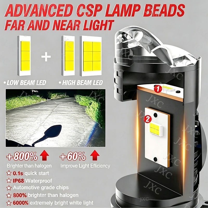 T08/T08S-Đèn Pha LED  H4  Công Xuất 35w ánh sáng 3 màu vàng, vàng nắng, trắng thay đổi màu qua từng lần bật, tắt.  Lắp Ô tô, Xe M