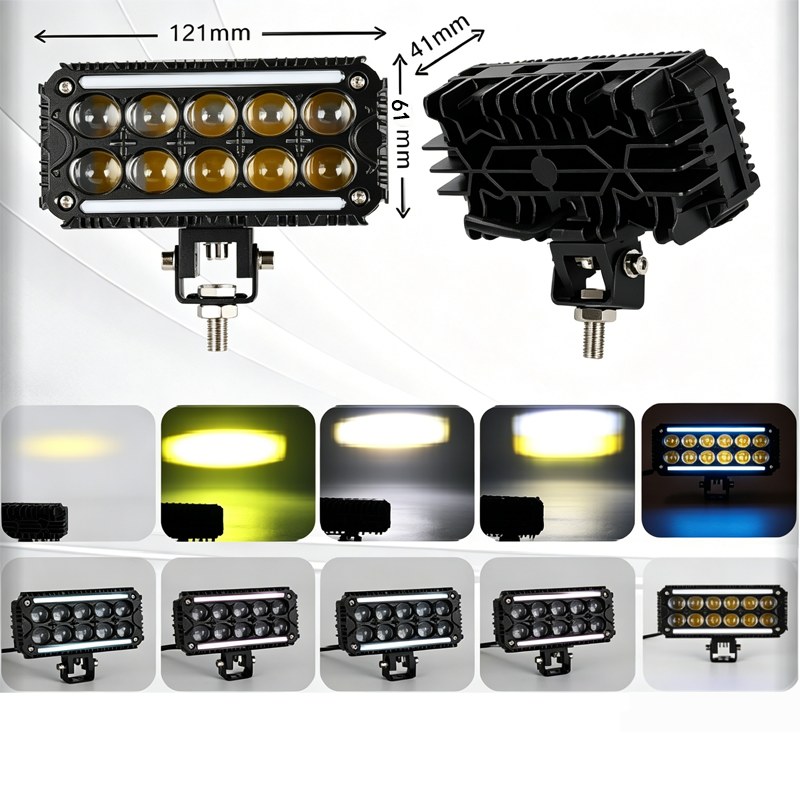 V104 Series Đèn Lưới LED 10 Viên Hai Hàng Cho Ô Tô – Đèn Flash Vàng & Trắng + RGB Trên Dưới, Công Suất 80W, 8000LM, 3500-6000K, Điện Áp 12-48V