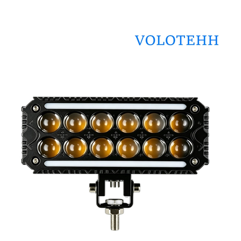 V105 Series Đèn Lưới LED 12 Viên Hai Hàng Cho Ô Tô – Đèn Flash Vàng & Trắng + RGB Trên Dưới, Công Suất 100W, 10000LM, 3500-6000K, Điện Áp 12-48V