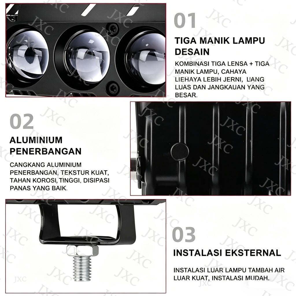 Đèn LED Trợ Sáng Bi Gầm Dạng Dời 3 Đèn pha 12V 24V 6000K 3000K Lưới tản nhiệt cản trước Đèn làm việc phụ trợ cho xe máy