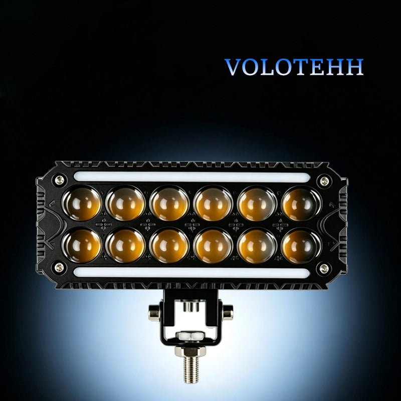 V105 Series Đèn Lưới LED 12 Viên Hai Hàng Cho Ô Tô – Đèn Flash Vàng & Trắng + RGB Trên Dưới, Công Suất 100W, 10000LM, 3500-6000K, Điện Áp 12-48V
