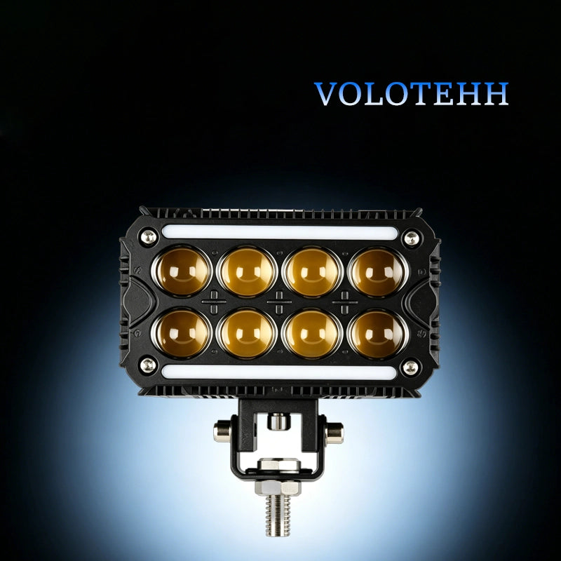 JP-V103 Series Đèn Lưới LED 8 Viên Hai Hàng Cho Ô Tô – Đèn Flash Vàng & Trắng + RGB Trên Dưới, Công Suất 60W, 6000LM, 3500-6000K, Điện Áp 12-48V