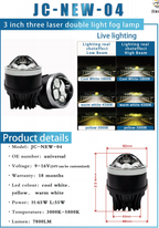 WD-05C/06C Series + Đèn LED Trung Võng Ô Tô + Đèn Sương Mù 3 Chiếu Thẳng Bi Cầu 3 Inch + Đơn Màu / 3 Màu, H65/L55, 3000K-5800K, 7800LM, 9-16V, Bảo Hành 18 Tháng